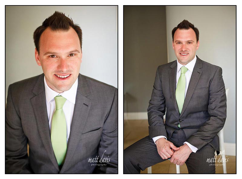 Green tie with grey jacket for groom 