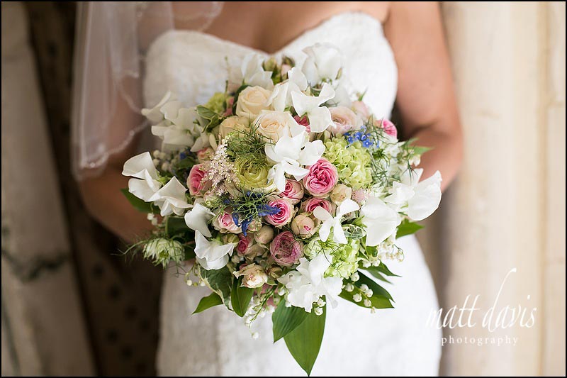 wedding bouquet with mixed flowers and English garden style