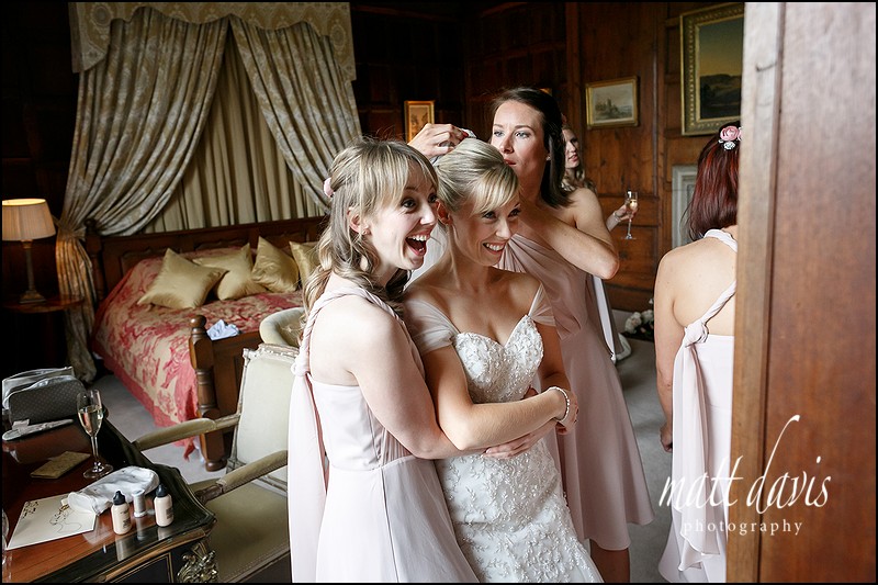 Fun bridal preparation wedding photography at Elmore Court