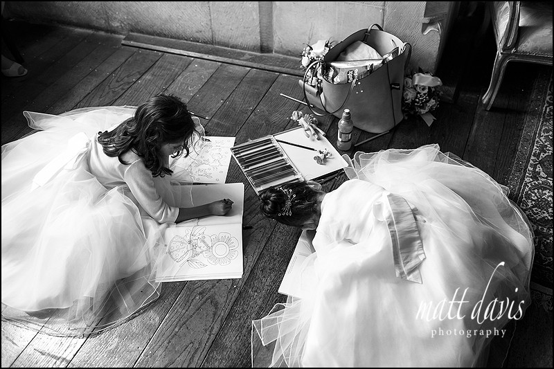 bridesmaids colouring during a wedding reception